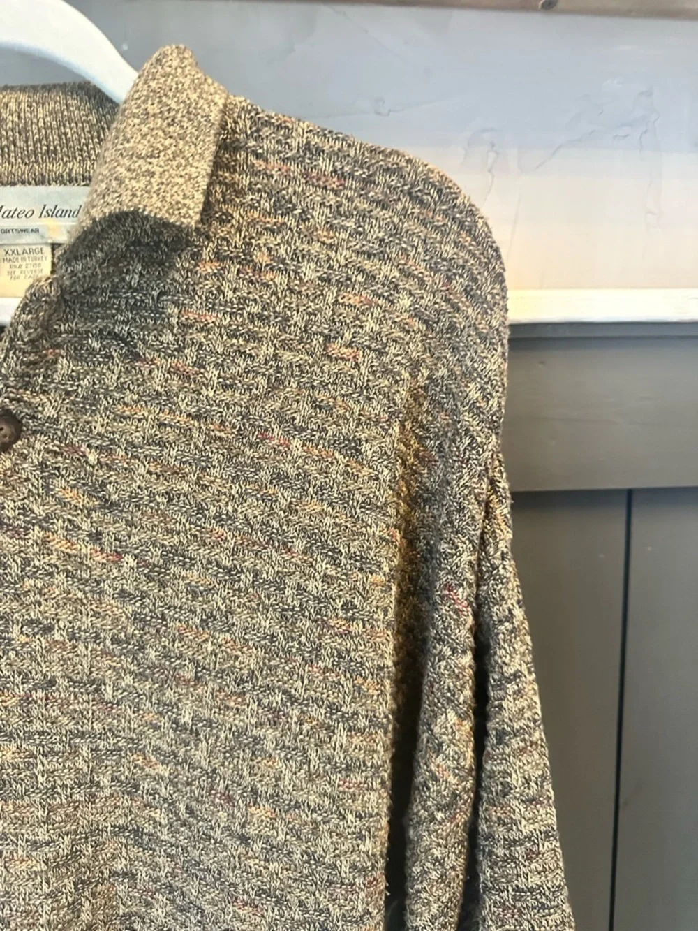 San Mateo Island Vintage‎ Mens XXL Long Sleeve Knit Polo Sweater Textured